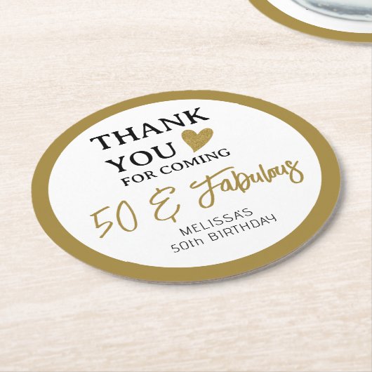 50ste verjaardagsfeestje 50 & Fabulous Dank u Favo Ronde Kartonnen Onderzetter (Gebogen)
