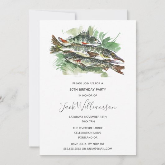50ste verjaardagsfeestje | Aquarel vis Kaart (Voorkant)