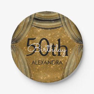 50ste verjaardagsfeestje Black and Gold Sparkle Papieren Bordje