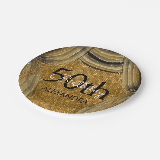 50ste verjaardagsfeestje Black and Gold Sparkle Papieren Bordje (Gekanteld)