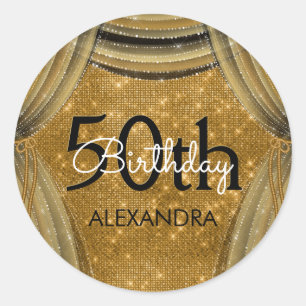 50ste verjaardagsfeestje Black and Gold Sparkle Ronde Sticker