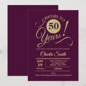 50ste verjaardagsfeestje - Bourgogne Goud Kaart (Voorkant / Achterkant)