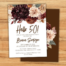 50ste verjaardagsfeestje bruin beige bloemen bloem kaart