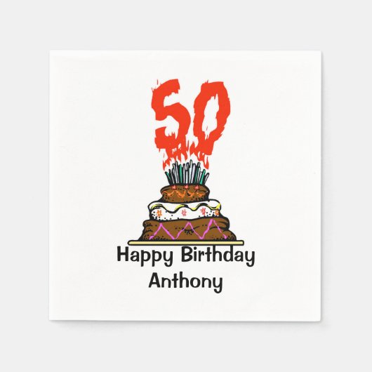 50ste verjaardagsfeestje Cake on Fire Servet (Voorkant)