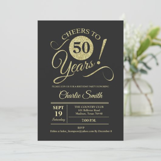 50ste verjaardagsfeestje - Chalkboard Gold Kaart (Staand voorkant)