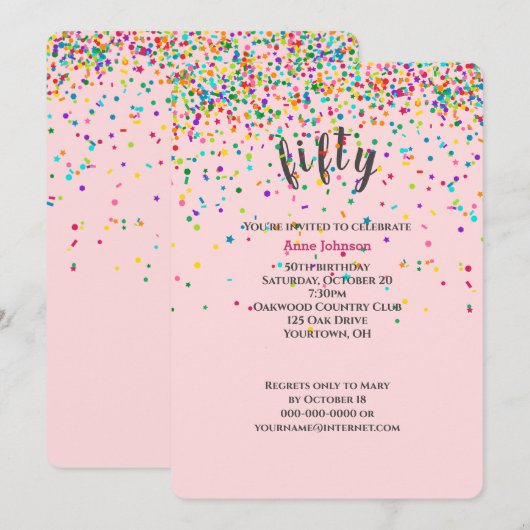 50ste verjaardagsfeestje confetti uitnodiging (Voorkant / Achterkant)