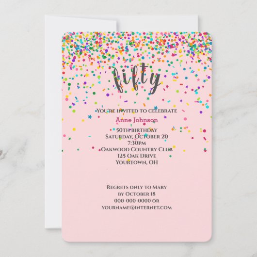 50ste verjaardagsfeestje confetti uitnodiging (Voorkant)