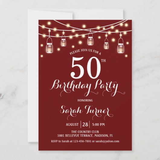 50ste verjaardagsfeestje - donkerrood kaart (Voorkant)
