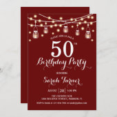 50ste verjaardagsfeestje - donkerrood kaart (Voorkant / Achterkant)