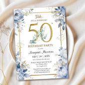 50ste verjaardagsfeestje Elegant Stoffig Blauw Blo Kaart