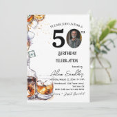 50ste verjaardagsfeestje en whisky en drinken kaart (Staand voorkant)