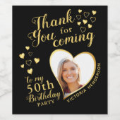 50ste verjaardagsfeestje foto zwart en goud dank u wijn etiket (Enkel label)