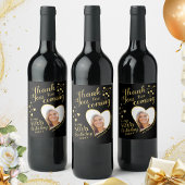 50ste verjaardagsfeestje foto zwart en goud dank u wijn etiket