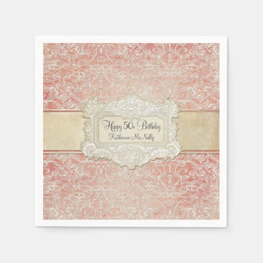 50ste verjaardagsfeestje  Frans Regency Lace Servet (Voorkant)