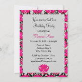 50ste verjaardagsfeestje Fuchsia Roze Zwart Damask Kaart (Achterkant)