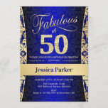 50ste verjaardagsfeestje - Gold Royal Blue Kaart<br><div class="desc">50ste verjaardag Party uitnodiging in koninklijk blauw en goud. Elegante uitnodigingskaart met faux glitter goud en diamanten. Beschikt over maskerpatroon en scriptlettertype. Fantastisch op vijftig! Klassiek ontwerp perfect voor een stijlvol feest. Stuur me een bericht als je een aangepaste leeftijd nodig hebt.</div>