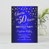 50ste verjaardagsfeestje - Gold Royal Blue Kaart (Staand voorkant)