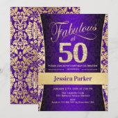 50ste verjaardagsfeestje - Goud Paarse Kaart (Voorkant / Achterkant)