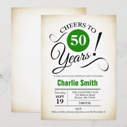 50ste verjaardagsfeestje - Groen Zwart Wit Kaart (Voorkant / Achterkant)