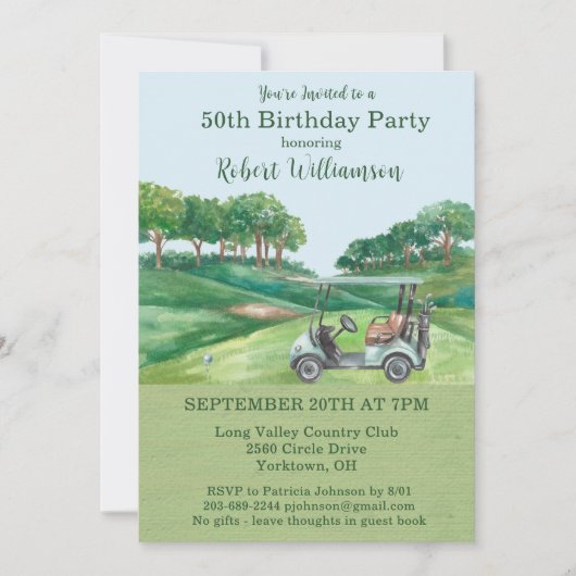 50ste Verjaardagsfeestje Heren Golf Thema Feestje Kaart (Voorkant)