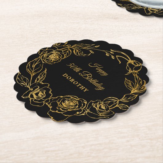 50ste verjaardagsfeestje Luxe Goud Roos Bloemen Zw Kartonnen Onderzetters (Gekanteld)