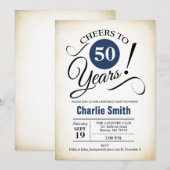 50ste verjaardagsfeestje - marineblauw zwart wit kaart (Voorkant / Achterkant)