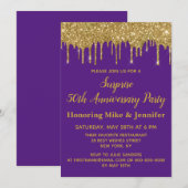 50ste verjaardagsfeestje Paars en Goud Kaart (Voorkant / Achterkant)