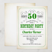 50ste verjaardagsfeestje - Retro Creamy Wit en Gro Kaart (Voorkant / Achterkant)