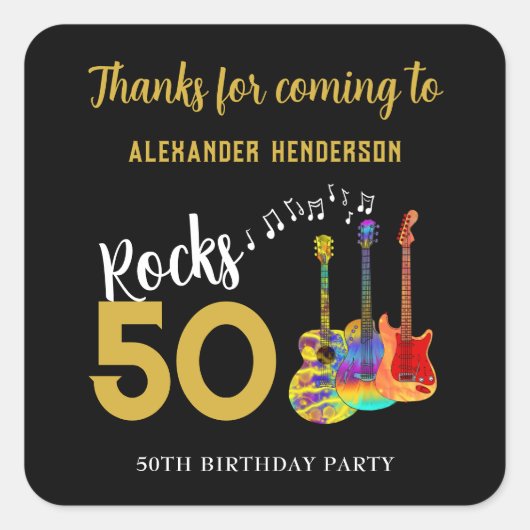 50ste verjaardagsfeestje Rocks 50 Dank je Vierkante Sticker (Voorkant)