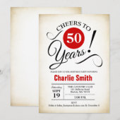 50ste verjaardagsfeestje - rood zwart wit kaart (Voorkant / Achterkant)
