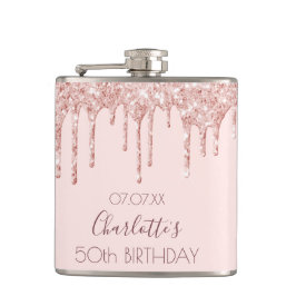 50ste verjaardagsfeestje roos Gold Druppels Roze Heupfles