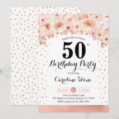 50ste verjaardagsfeestje - Roos Gold Flowers Kaart (Voorkant / Achterkant)