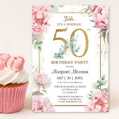50ste verjaardagsfeestje roze pioen elegante bloem kaart