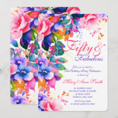 50ste verjaardagsfeestje tuin bloemig kaart (Voorkant / Achterkant)