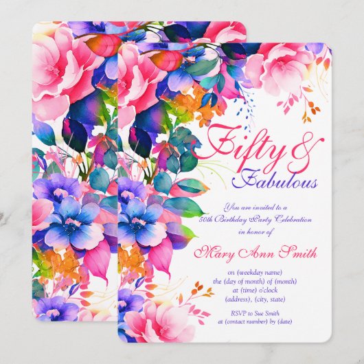 50ste verjaardagsfeestje  tuin bloemig kaart (Voorkant / Achterkant)