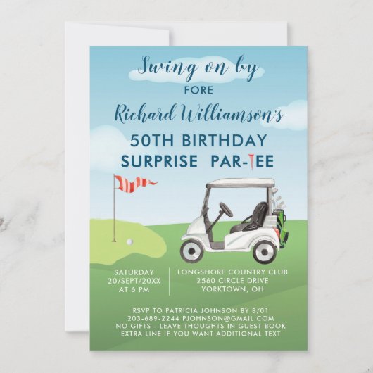 50ste verjaardagsfeestje verrassingsfeestje golf t kaart (Voorkant)