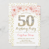 50ste verjaardagsfeestje - wit goud roze kaart (Voorkant / Achterkant)