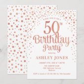 50ste verjaardagsfeestje - Wit & Roos Gold Kaart (Voorkant / Achterkant)