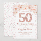 50ste verjaardagsfeestje - Wit Rose Gold Kaart (Voorkant / Achterkant)