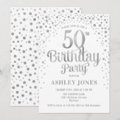 50ste verjaardagsfeestje - Wit & Zilver Kaart (Voorkant / Achterkant)