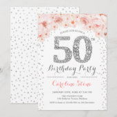 50ste verjaardagsfeestje - wit zilver roze kaart (Voorkant / Achterkant)