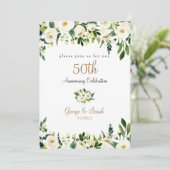 50ste verjaardagsfeestje Witte Bloemen  Kaart (Staand voorkant)