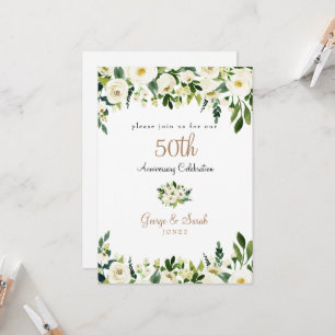 50ste verjaardagsfeestje Witte Bloemen  Kaart