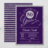 50ste verjaardagsfeestje - Zilver Paarse ELK JAAR Kaart (Voorkant / Achterkant)