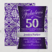 50ste verjaardagsfeestje - Zilver Paarse Kaart (Voorkant / Achterkant)