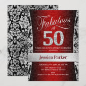 50ste verjaardagsfeestje - Zilver Rood Zwart Kaart (Voorkant / Achterkant)