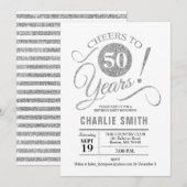 50ste verjaardagsfeestje - zilver wit kaart (Voorkant / Achterkant)