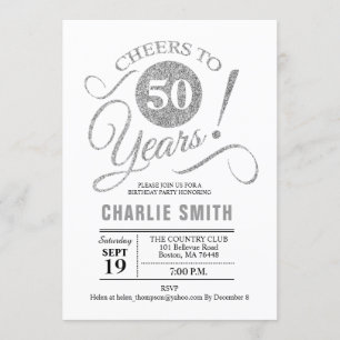 50ste verjaardagsfeestje - zilver wit kaart