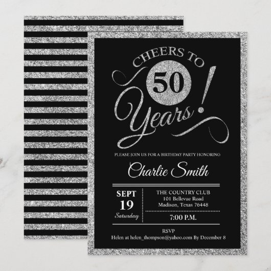 50ste verjaardagsfeestje - Zilver Zwart ALLE LEEFT Kaart (Voorkant / Achterkant)