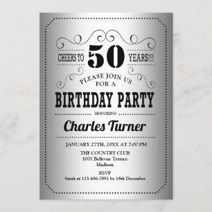 50ste verjaardagsfeestje - Zilver Zwart Kaart